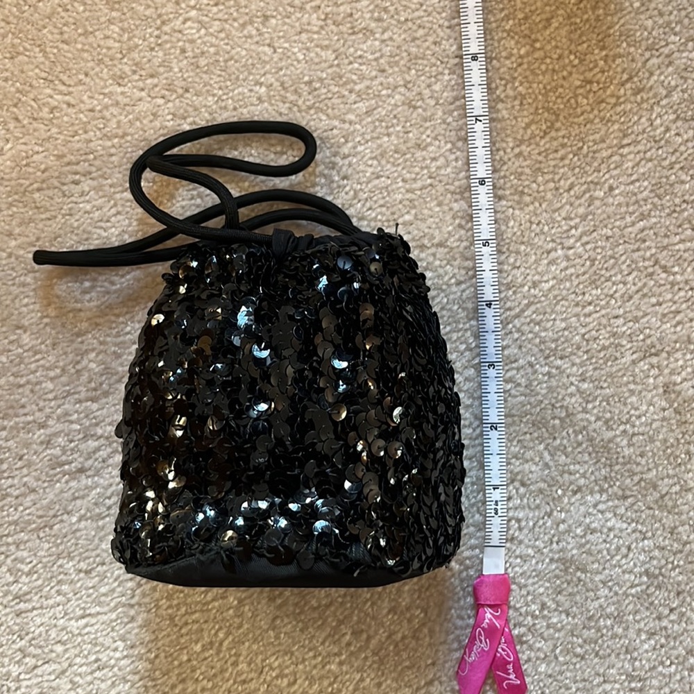 Black Sequined Round Drawstring Wristlet Bag - image 2
